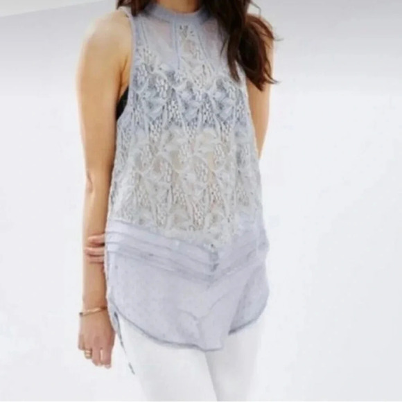 Free People Maisie Lace Tunic Tank Grey - Picture 2 of 3